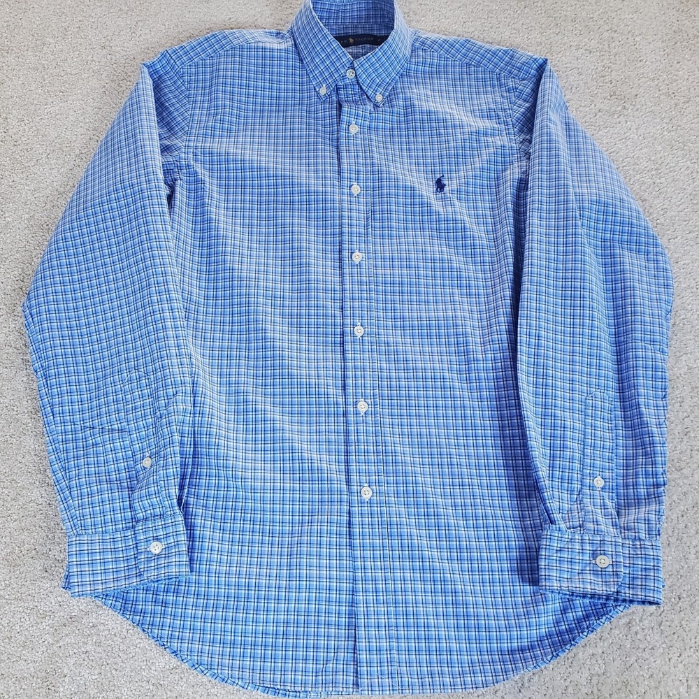 Ralph Lauren Men's Button Down Shirt Size M Blue Check Long Sleeve - Picture 13 of 15